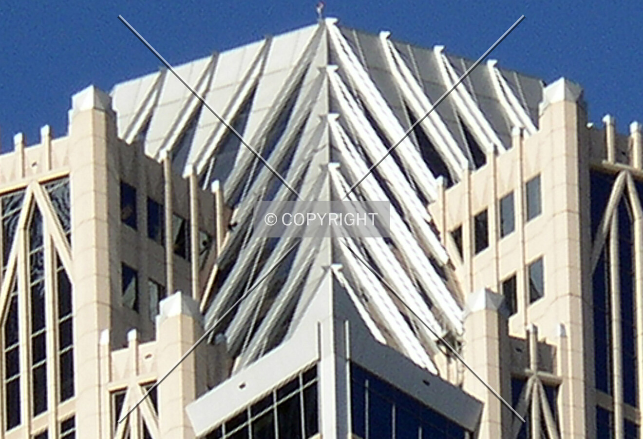 Detail of the art deco crown from the southeast