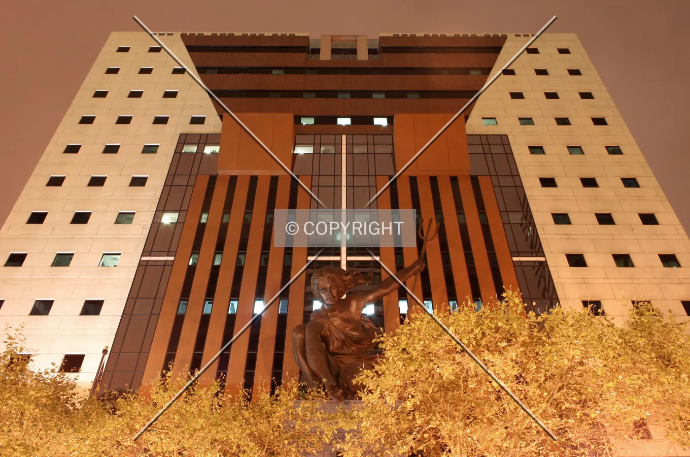 View of the western facade at night