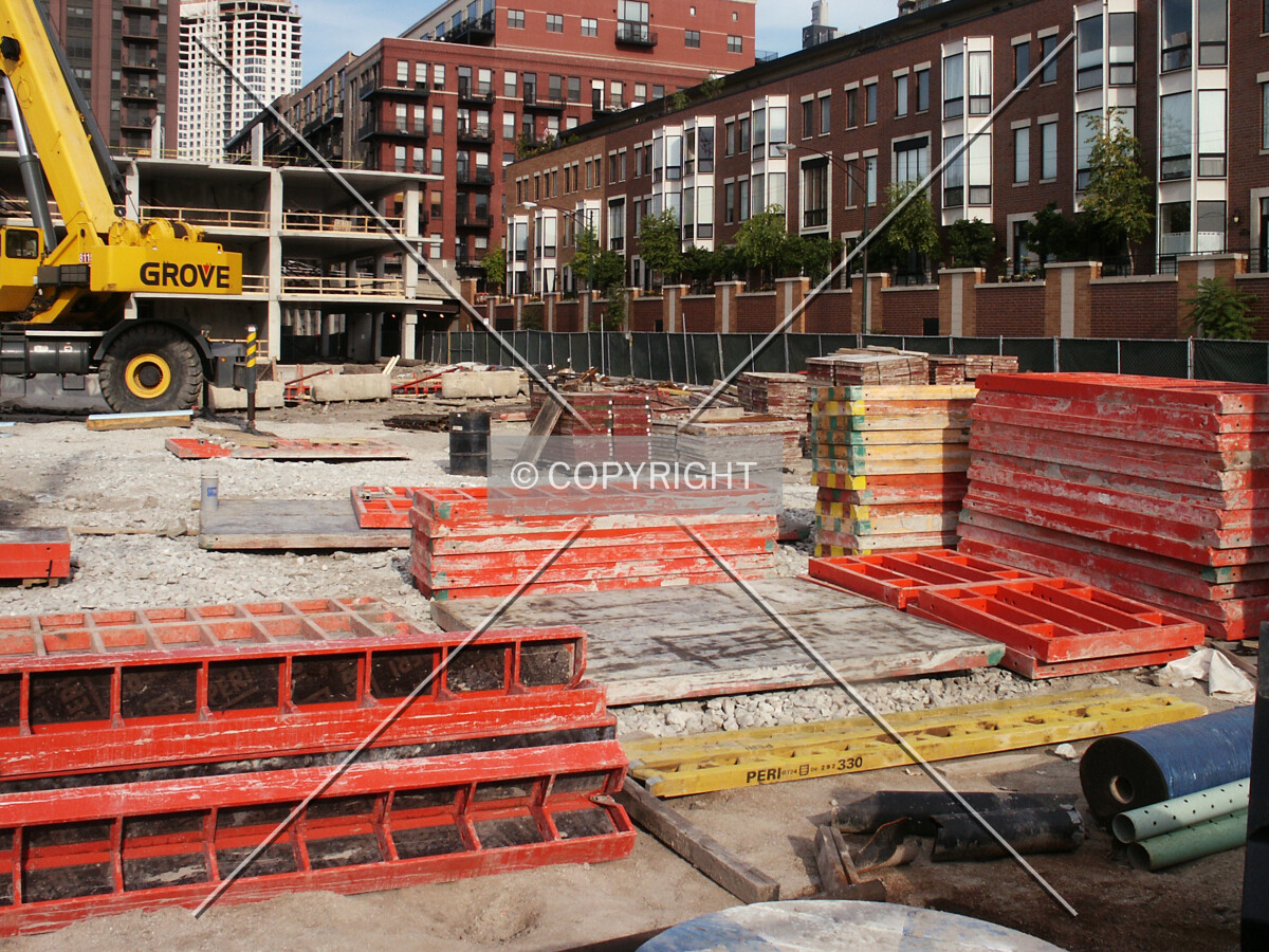 Red pallets at the southwest corner