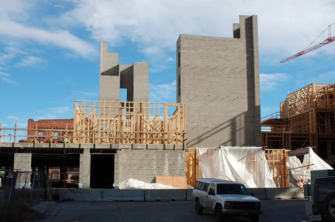 Looking east towards the elevator and stairwell cores
