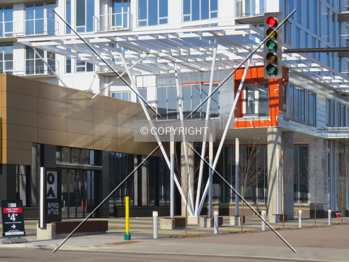 View to the west across 1st Avenue NE at future entrance area