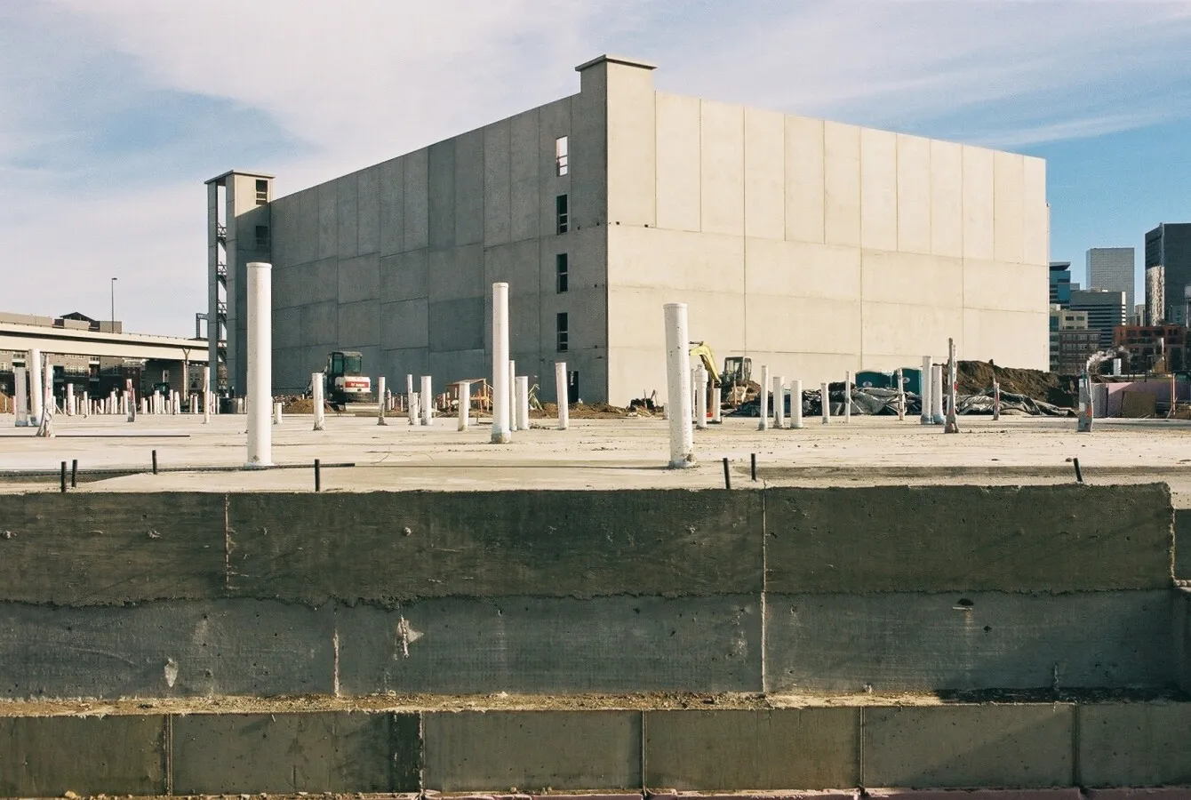 Looking across the floor slab to the parking deck