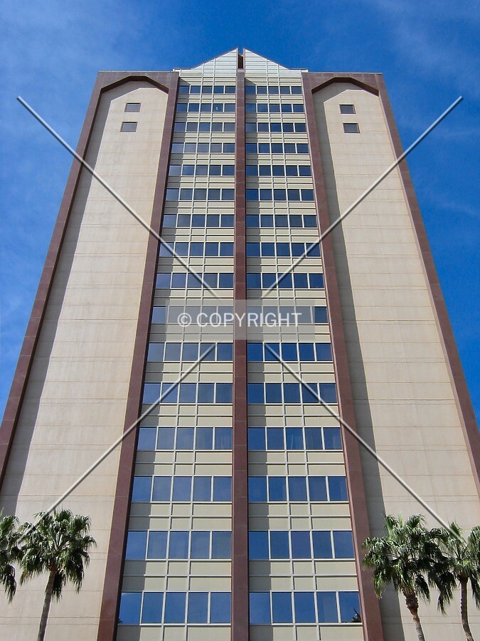 Looking up the east facade, from across North Central Avenue