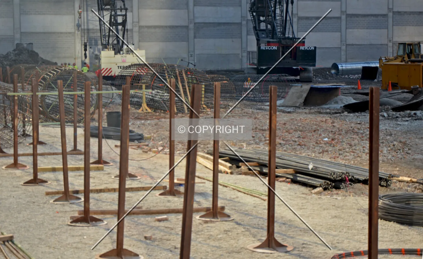 Brackets for assembling rebar cages in the southeastern corner of the site. September 6, 2013.