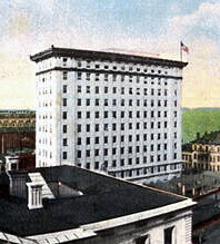 Vintage view from the southwest before addition of the upper three stories