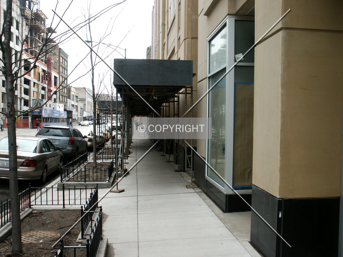 Michigan Avenue sidewalk and construction canopy