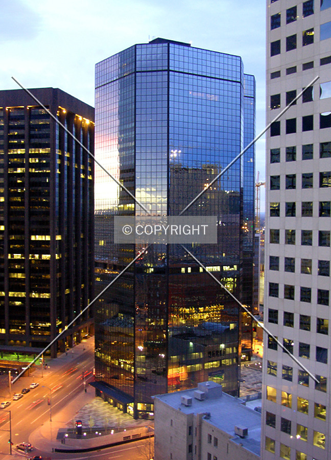 Elevated view from the northwest at dawn