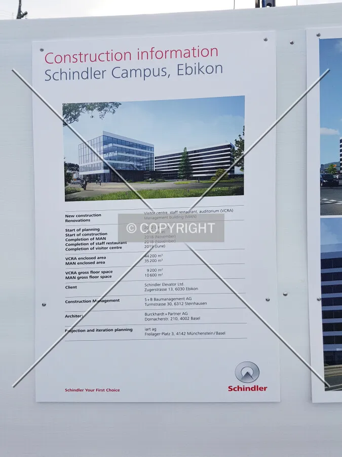 Construction sign - Campus Building I on the right side of the rendering