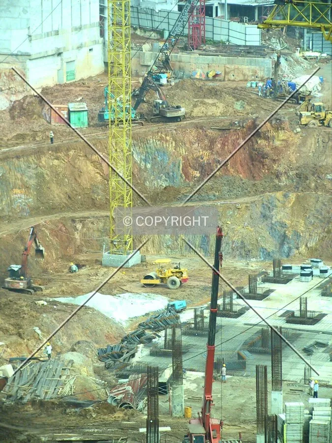 View of the excavation and foundations of the tower