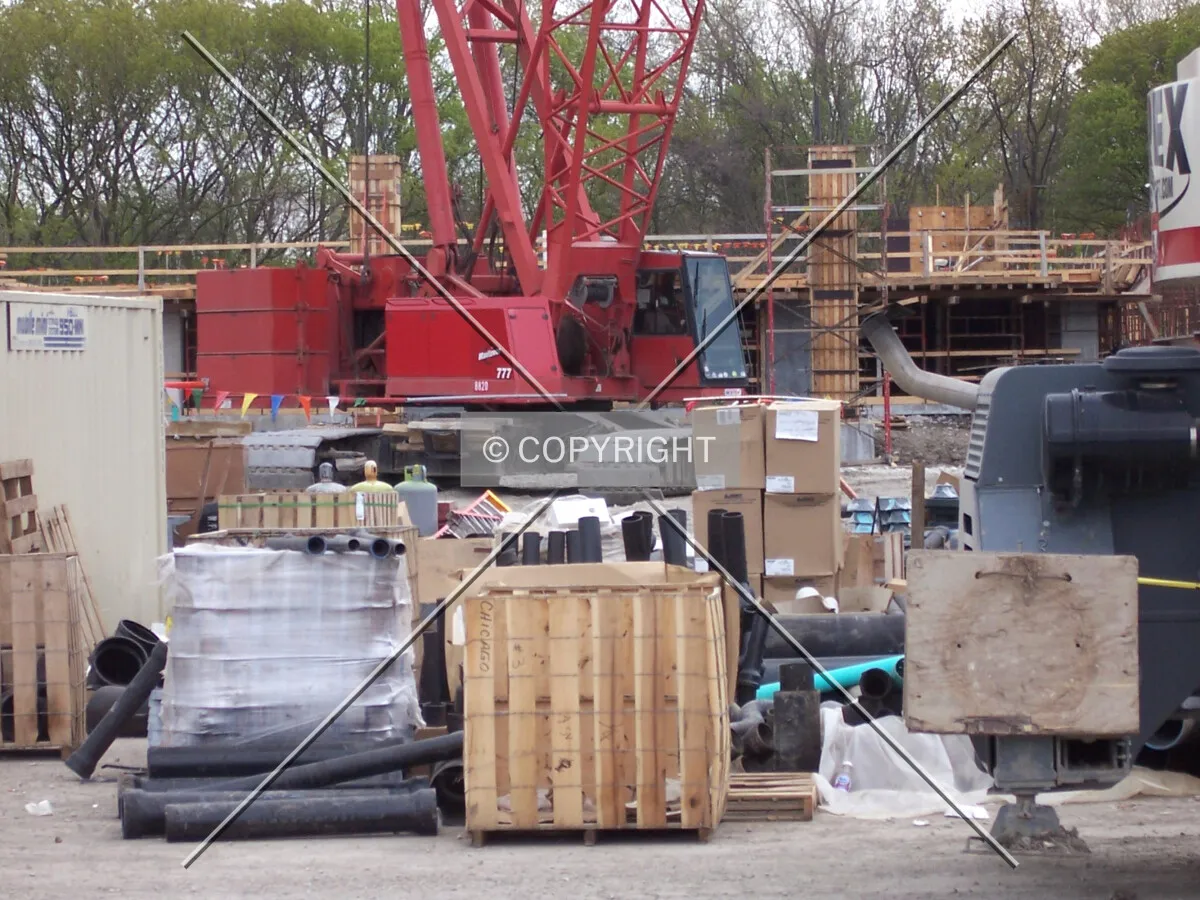Cast iron pipes on the site to be used in the tower complex
