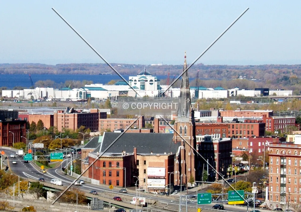 View from the southeast with Lake Onondaga at the upper left