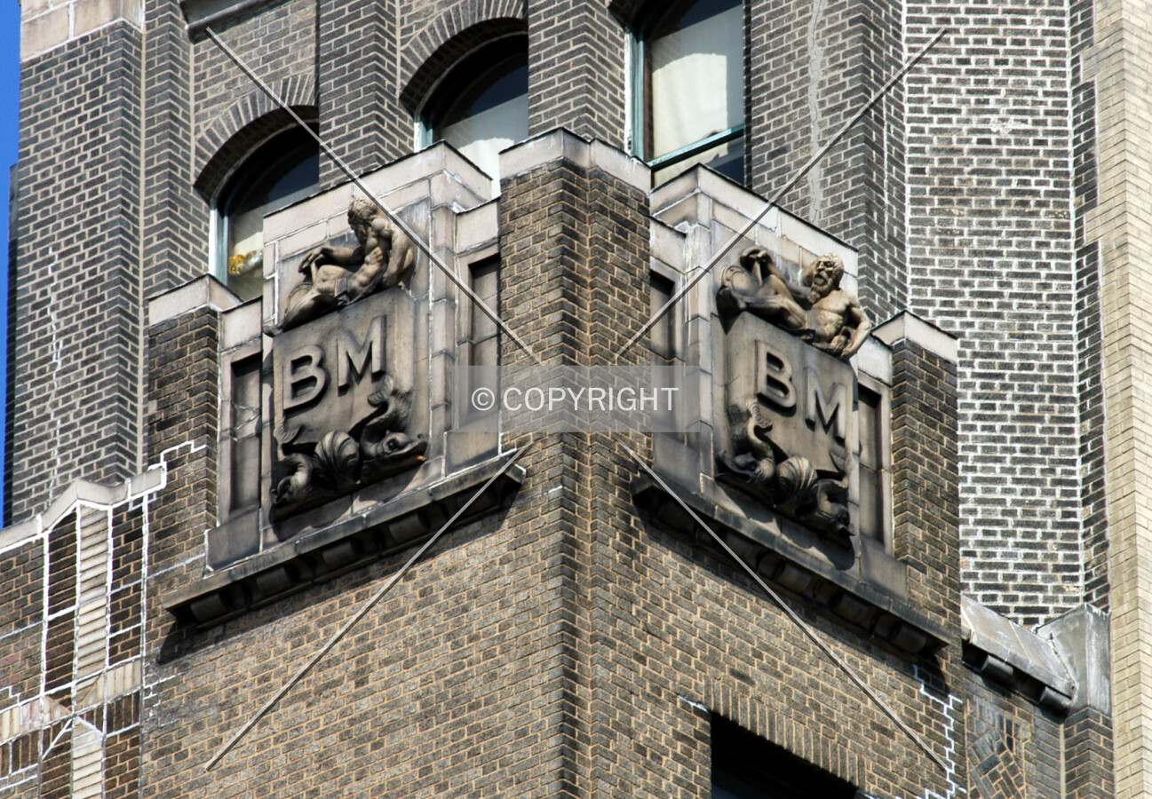 "BM" for "Bank of the Manhattan Company," the building's original name