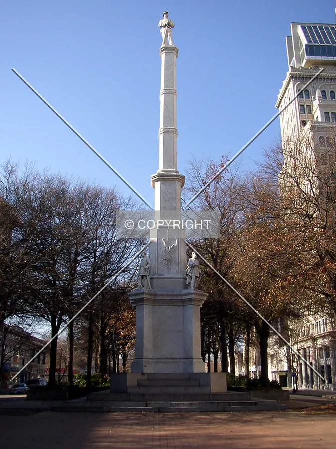 Confederate Monument in the center of Broad Street downtown from the east