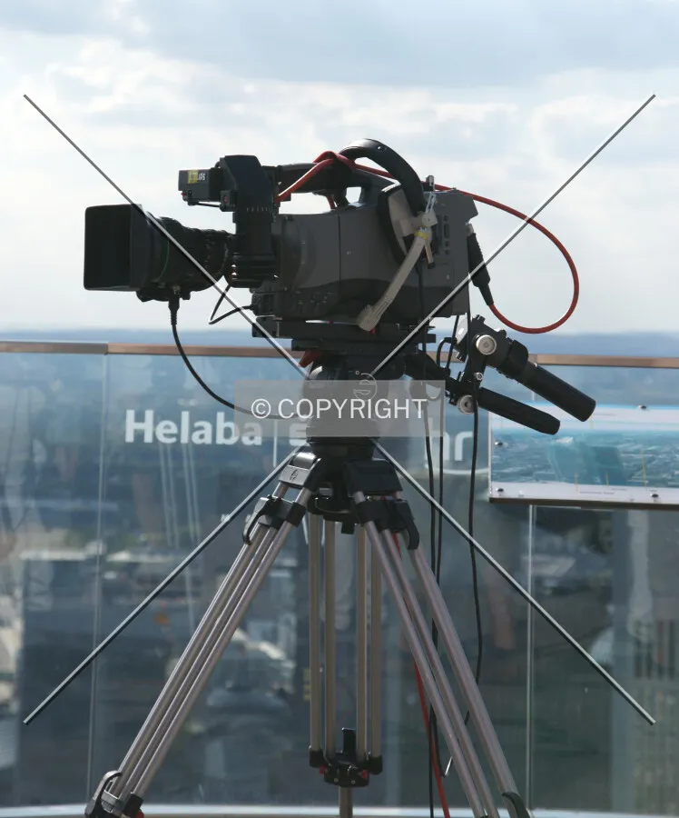 A professional television camera outside