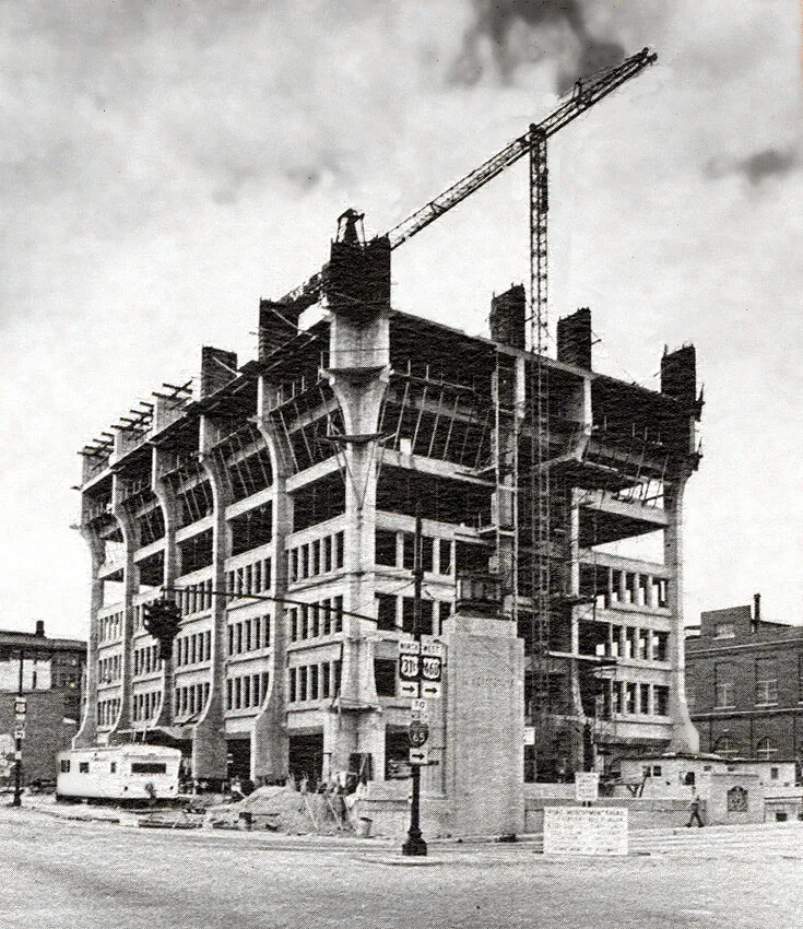 View from the southeast during construction
