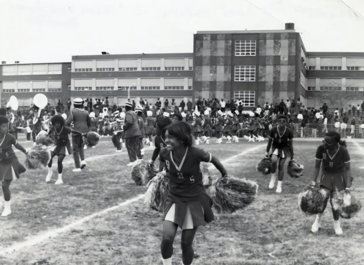 Cheerleaders practicing in 1953