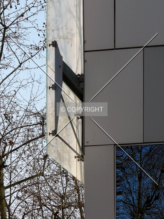 Double-skin glass facade on the southeast corner viewed from the rear