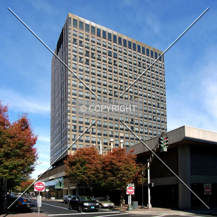 View from the southwest along Temple Street