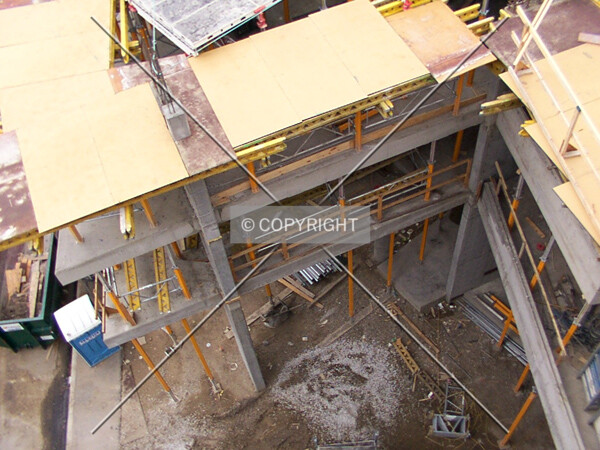 Looking down at the northeast corner