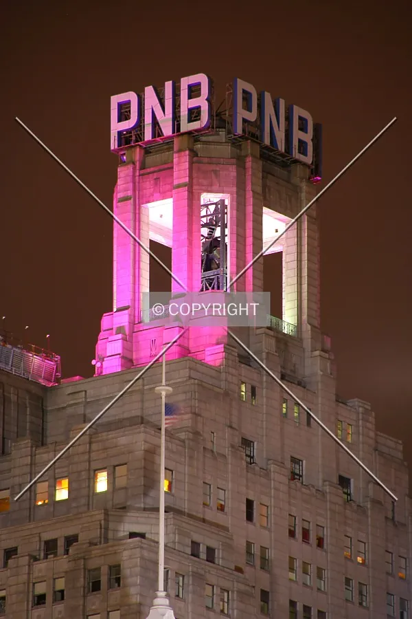 Crown from the northwest, lit in pink for National Breast Cancer Awareness Month