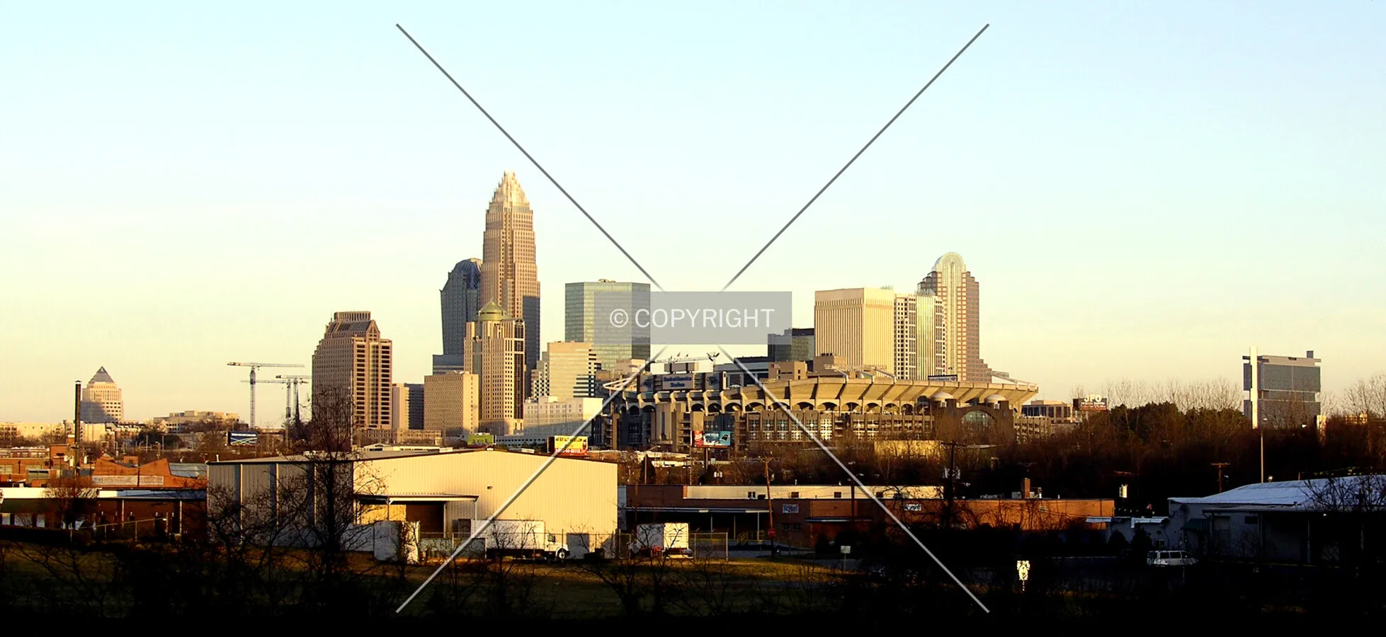 Skyline at sunset from West Morehead Street