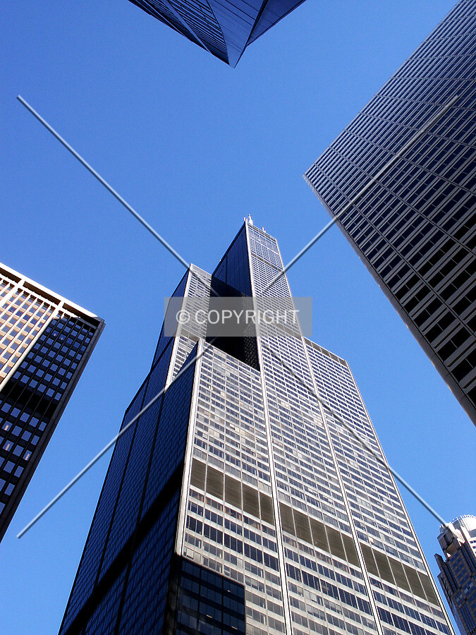 Looking up from the corner of Adams and Wacker