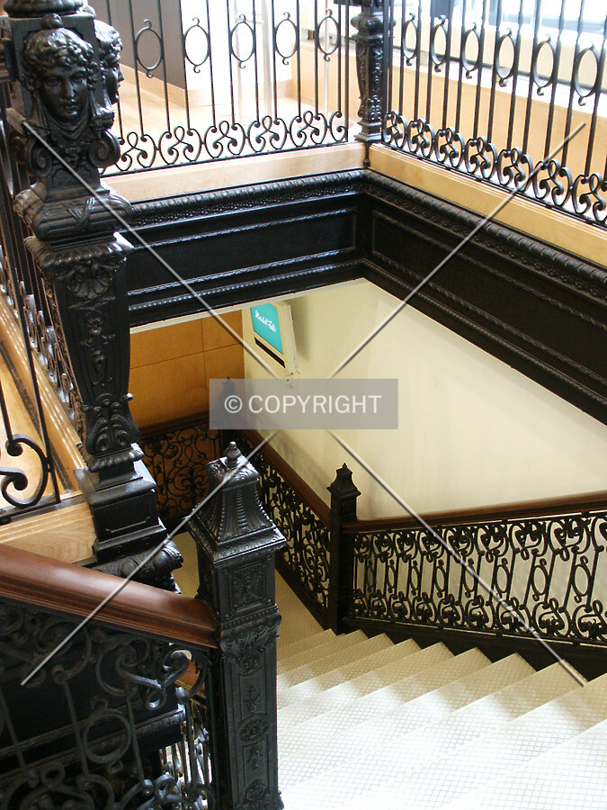 Stairway to the basement near the southeast corner