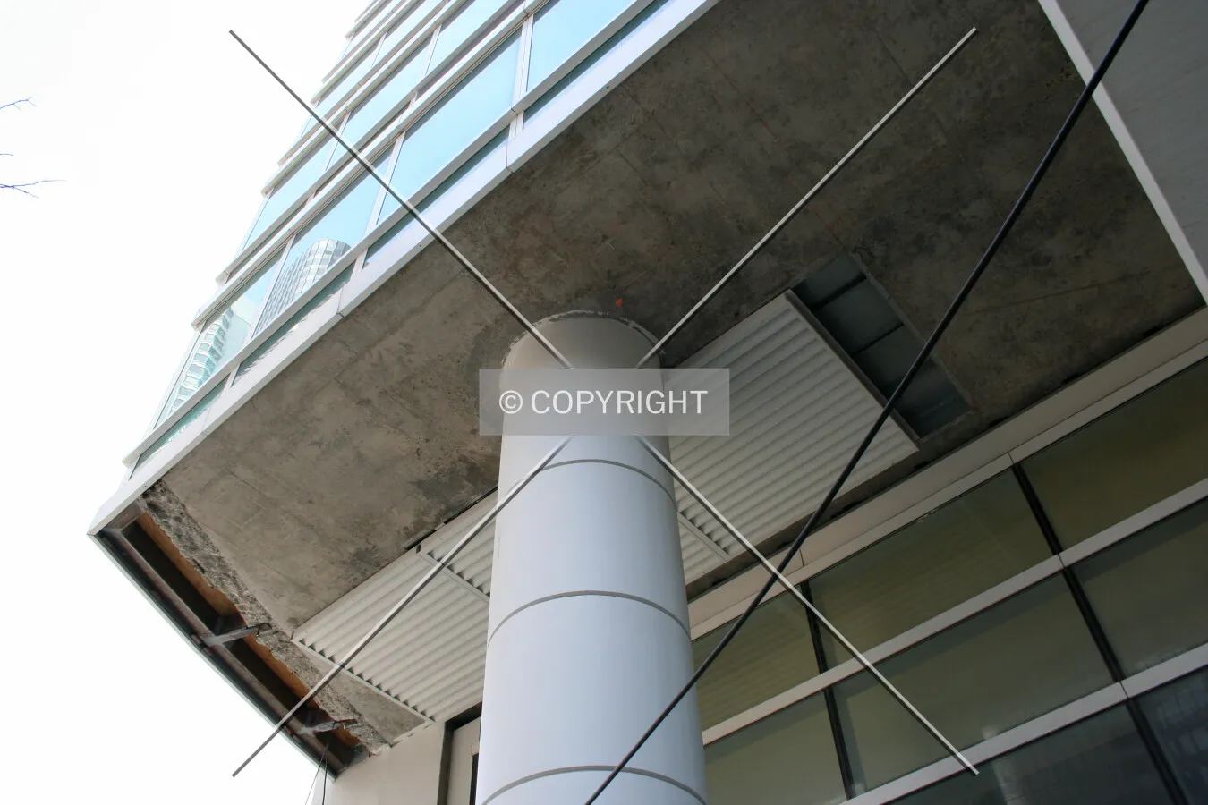 Unfinished overhang at the northeast corner