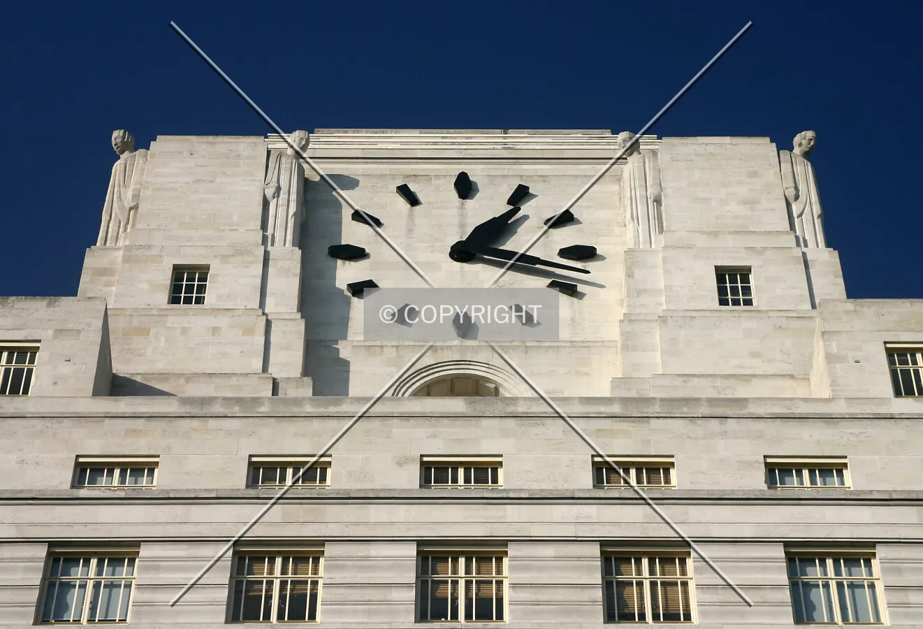 View northwest at the clock at top