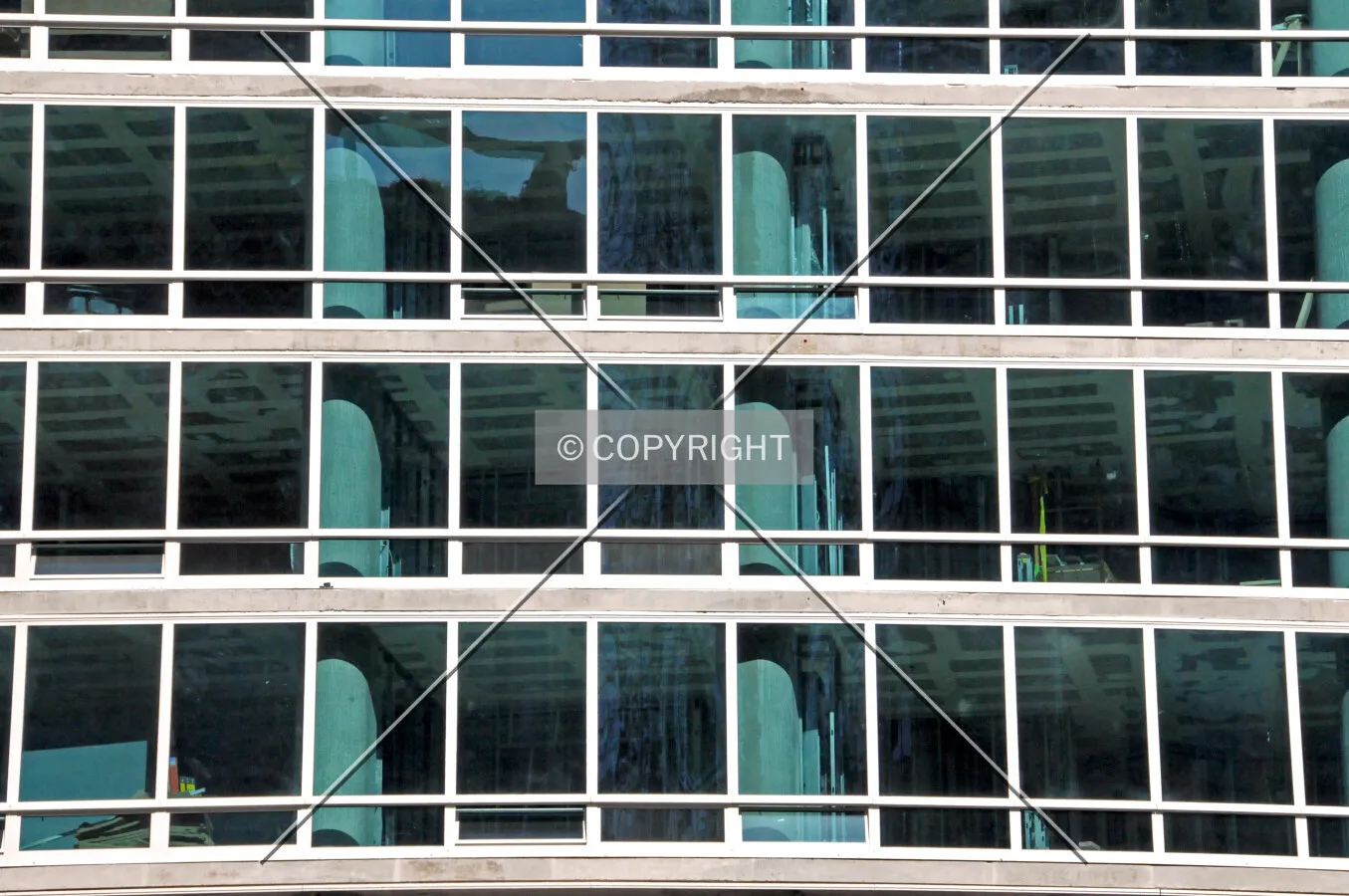 Window glazing on the west facade of the main tower