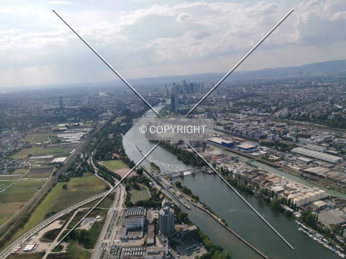 Flight with a helicopter over Frankfurt
