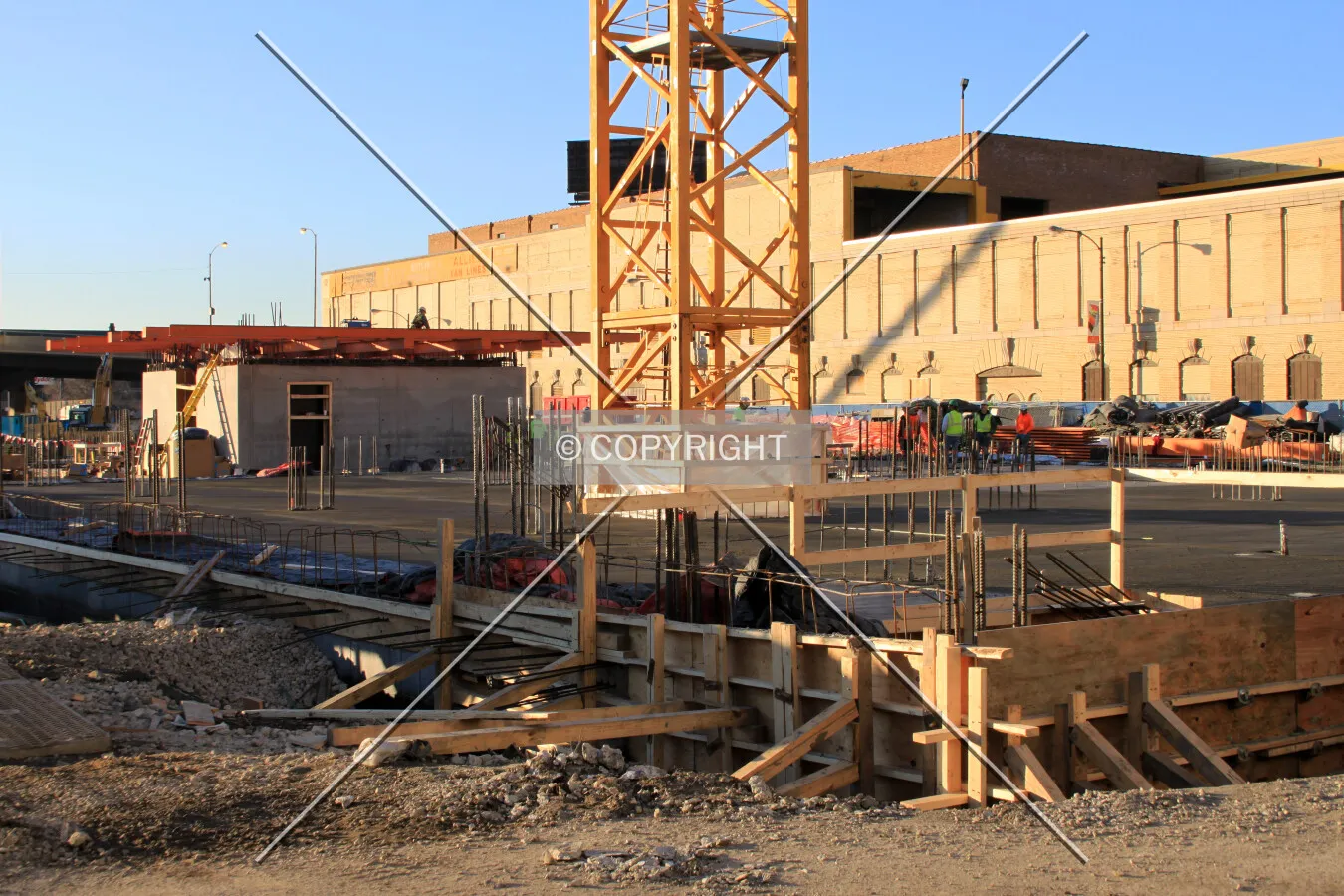Ground floor with the base of the tower crane