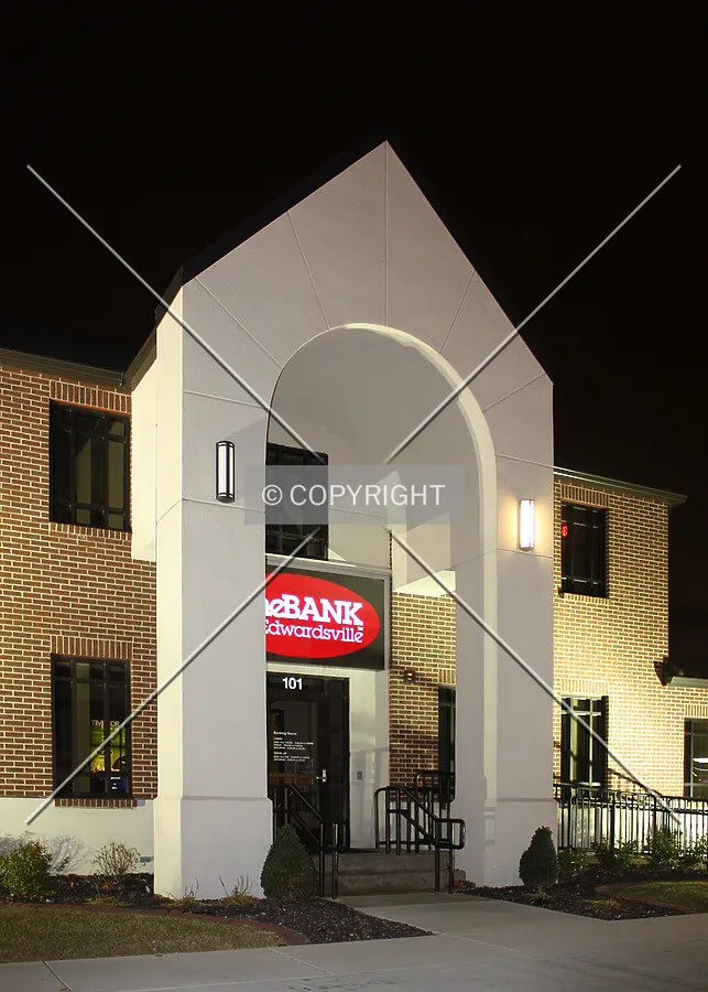 Main entrance at night; December 13, 2014