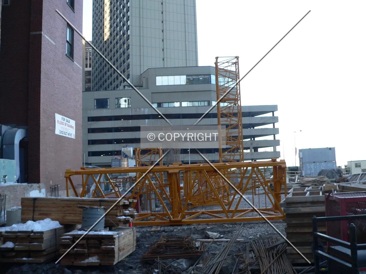 Sections of the tower crane being prepared for installation