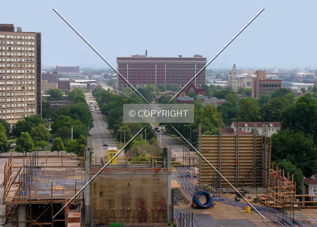 Construction of the 7th floor view from the roof of The Glassworks building