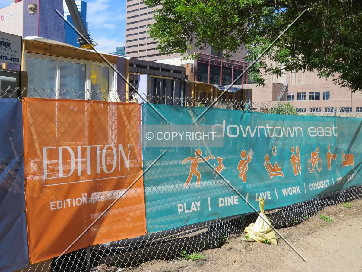 Project banner and facade mock-ups on site