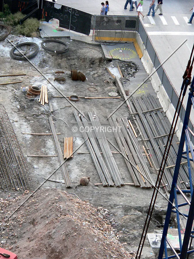 Clusters of rebar in the northwest corner of the site