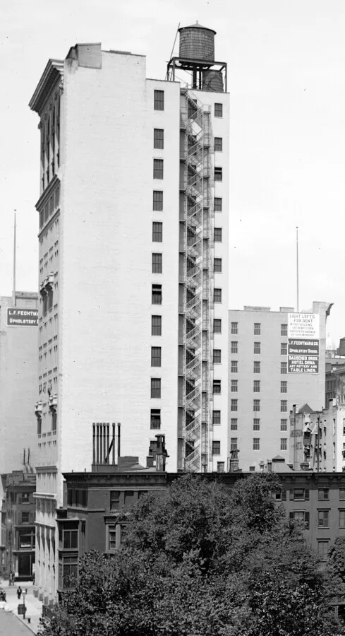 Vintage view from the southeast showing the original cornice at the roof