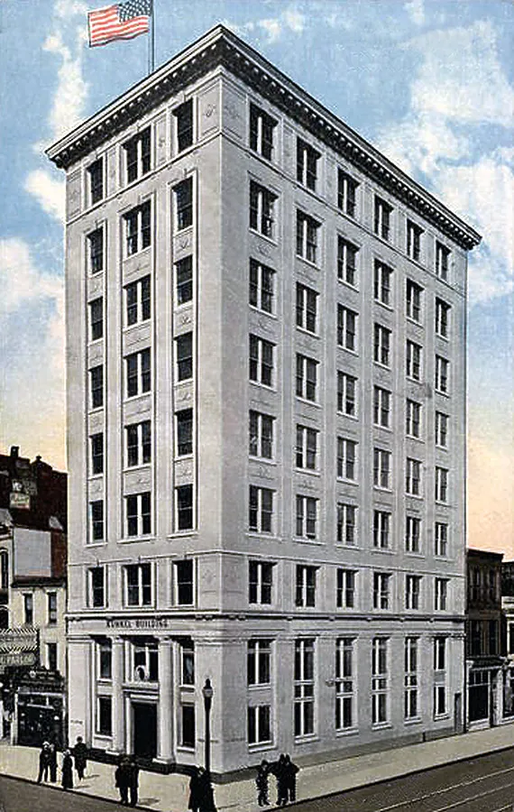 View from the west showing original construction