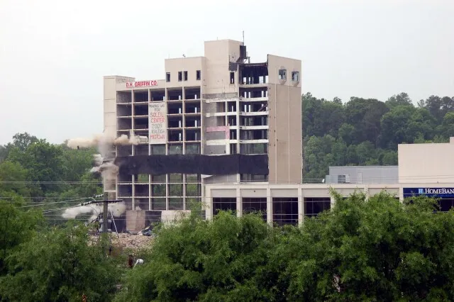 View from the southeast with demolition proceeding