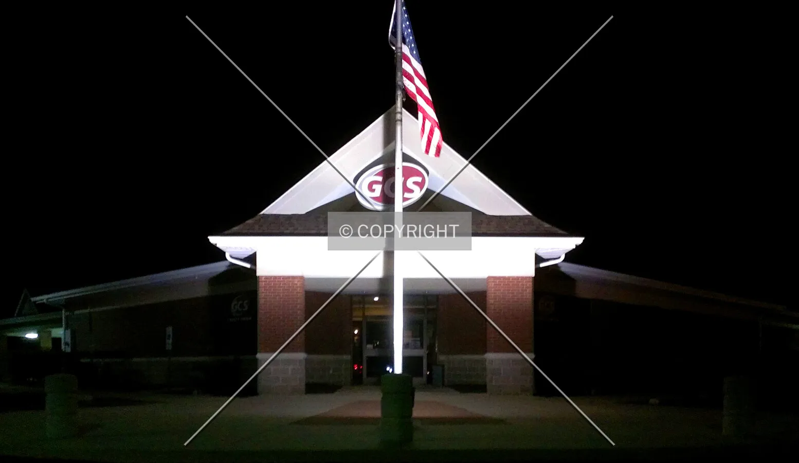 View from the southeast at night