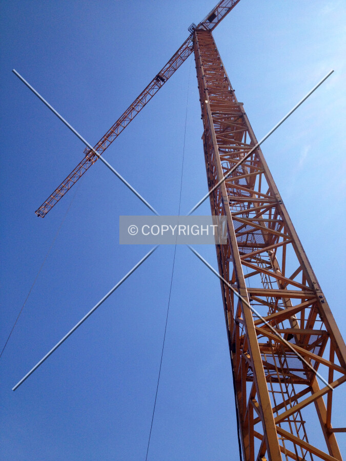 Looking up the tower crane from the northwest