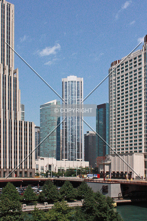 Distant view from the southwest across the Chicago River; August 31, 2011