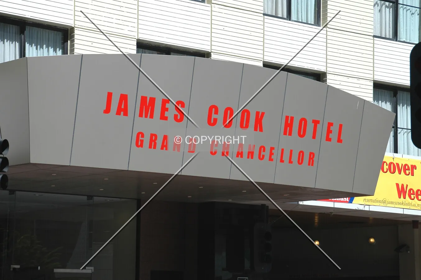 Sign on the entrance awning