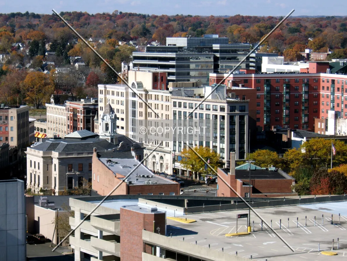 Intersection of Main and Atlantic Streets from the southeast