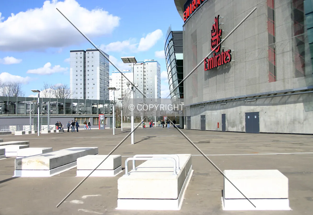View northwest to the Harvist Estate and of vandal-proof concrete benches