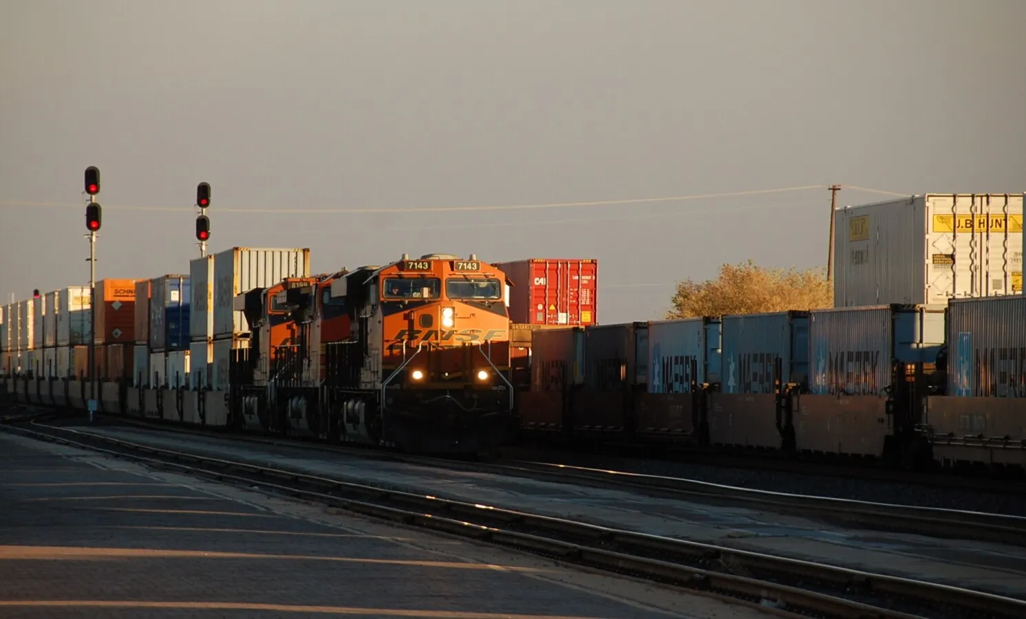 Westbound train approaching the rail yard