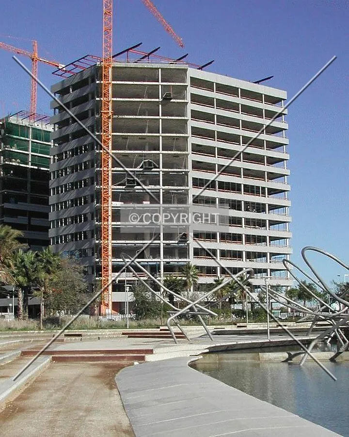View of the building from a lake in Diagonal Park