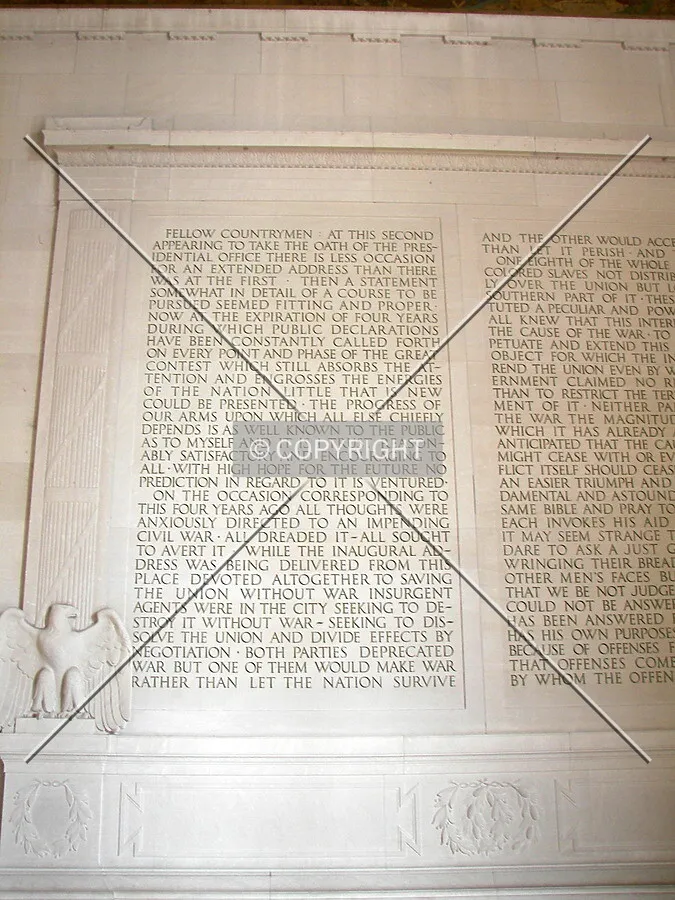 Carved inscriptions of Lincoln's Second Inaugural Address