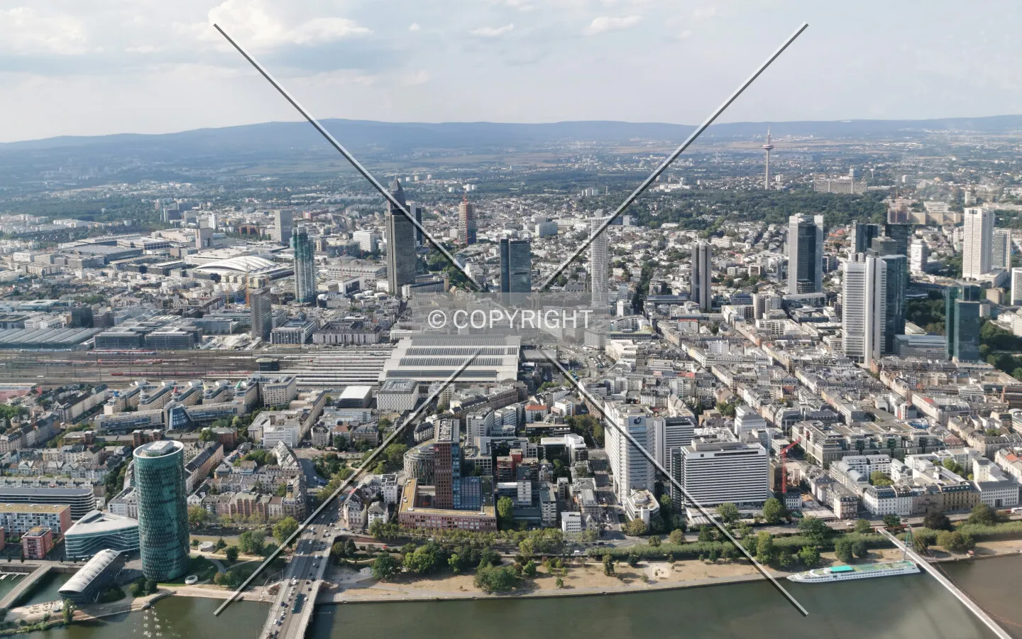 Flight with a helicopter over Frankfurt